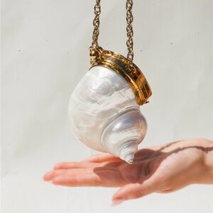 Gold-Accent White Mother-of-Pearl Shell Mini Bag